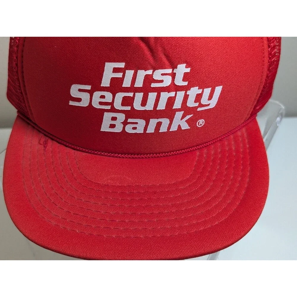 Vintage Red Trucker Mesh First Security Bank Hat